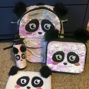 justice panda backpack set